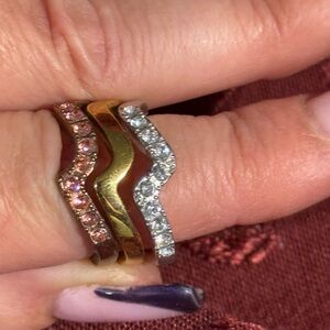Touchstone Crystal Pink, Gold, and Silver Rings